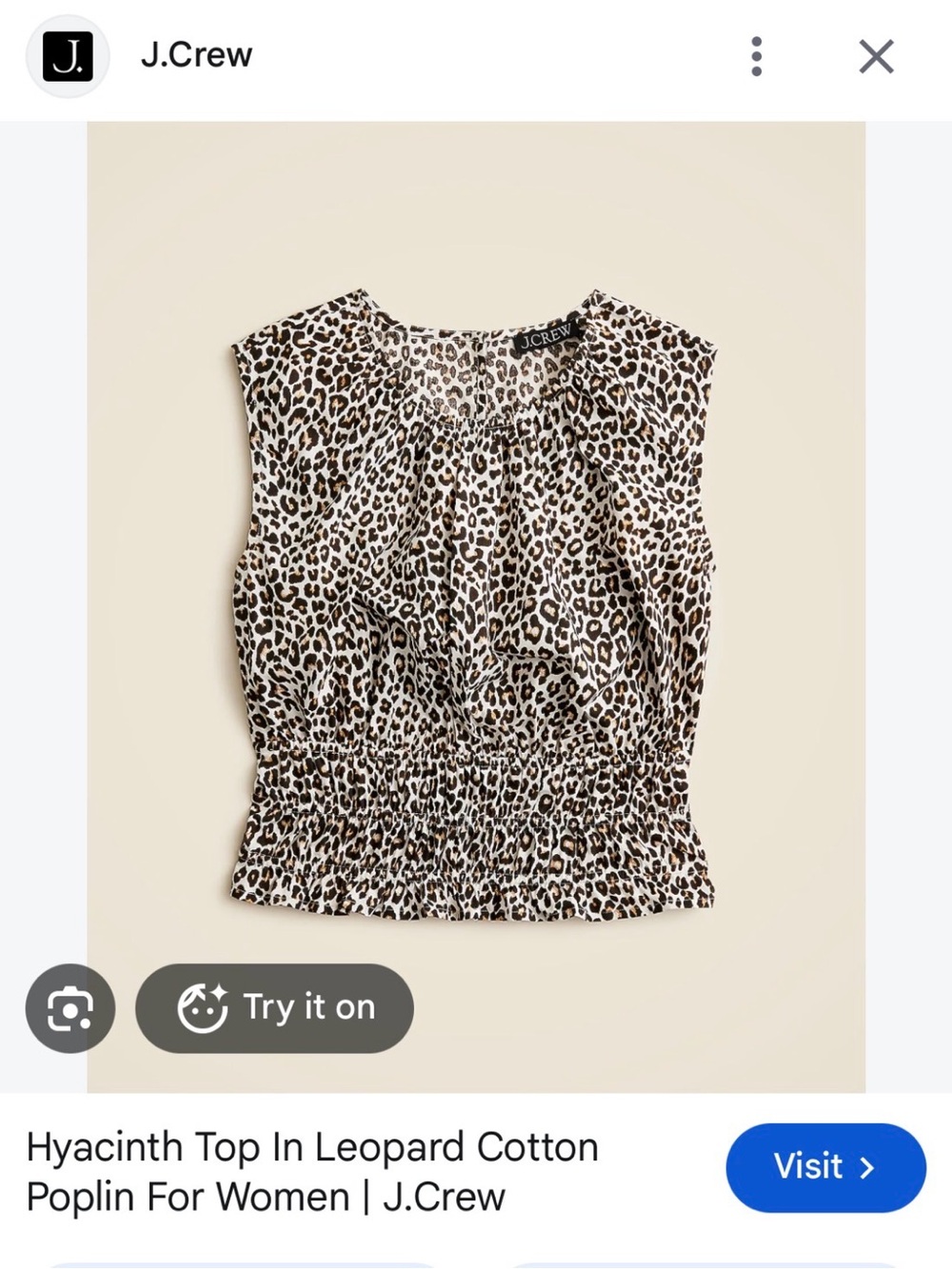 J.Crew Hyacinth top in leopard cotton Poplin sz S